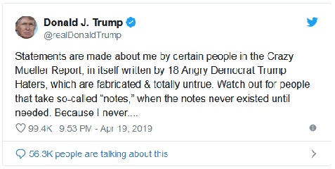 Trum tweet about Mueller Rep