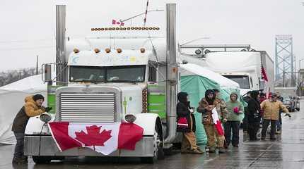 Truckers and supporters block the Ambassador Bridge