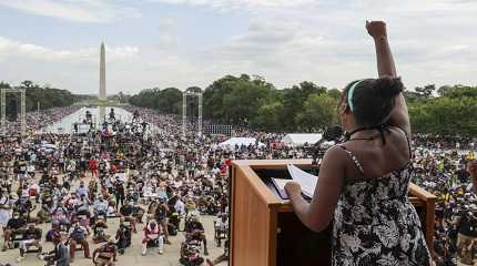 Yolanda Renee King, raises her during the March on Washington