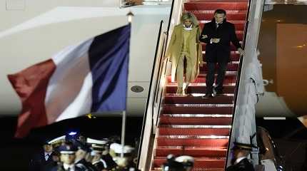 Emmanuel Macron with his wife Brigitte Macron