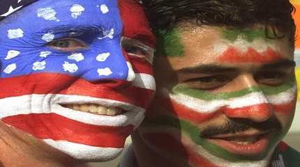 Iranian supporter living in Holland outside the Gerlain Stadium