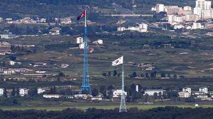 Flags of North Korea and South Korea