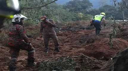 rescuers work during a rescue and evacuation operation