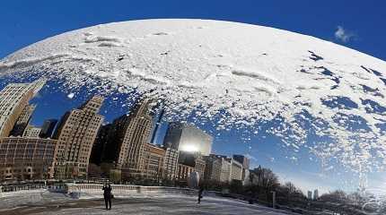 Chicago skyline covered with snow 