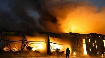 Fire broke out at a construction warehouse