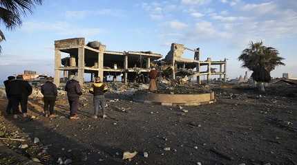 destroyed building hit by Israeli airstrikes