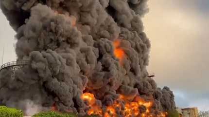 burning fuel tank in Sevastopol