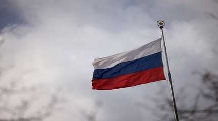 national flag of Russia flies