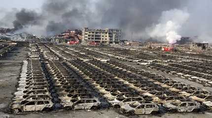 Smoke billows from the site of an explosion