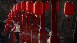 bridge decorated with lanterns 