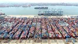 containers and cargo vessels at the Qingdao port