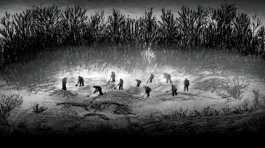 Illustration of detained Ukrainian civilians digging into frozen ground